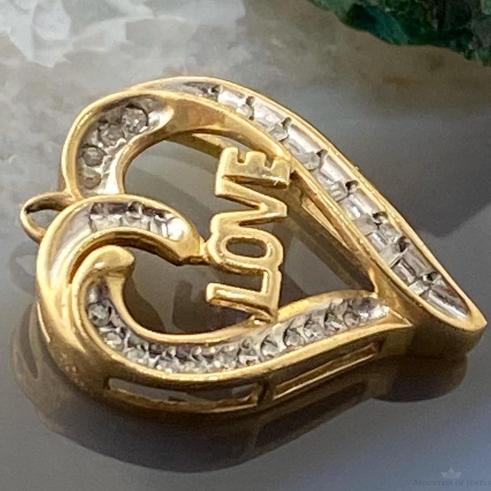 10K Yellow Gold Diamonds LOVE Heart Shape Pendant Necklace For Women - Picture 6 of 9
